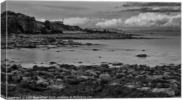 "Monochrome Marvels: Captivating Stacks at Moray  Canvas Print by Tom McPherson