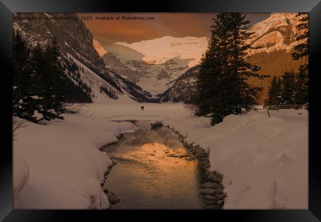 Lake Louise at Sunset: Serene Beauty and Frozen Tranquillity Framed Print by rawshutterbug 