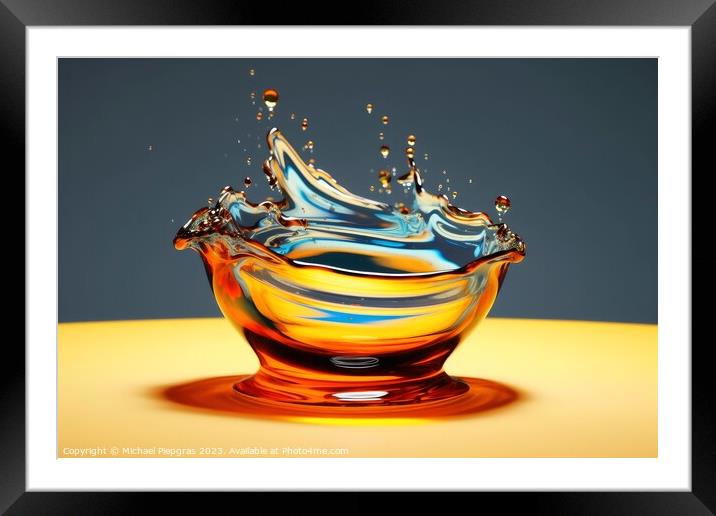 A liquid splashing artwork in beautiful colors created with gene Framed Mounted Print by Michael Piepgras