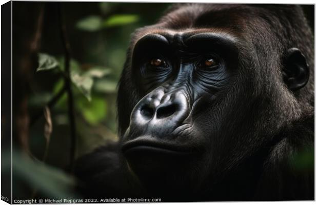 A portrait of a big male gorilla in the jungle created with gene Canvas Print by Michael Piepgras