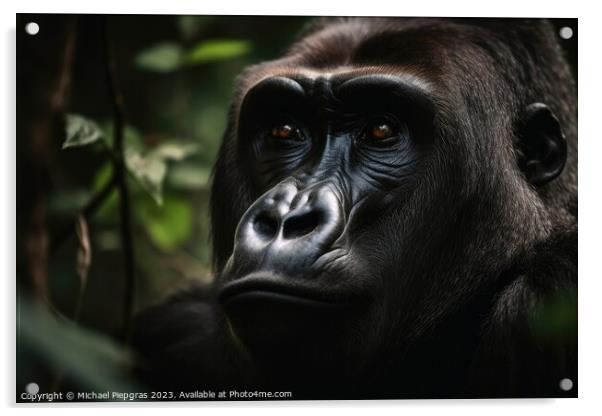 A portrait of a big male gorilla in the jungle created with gene Acrylic by Michael Piepgras