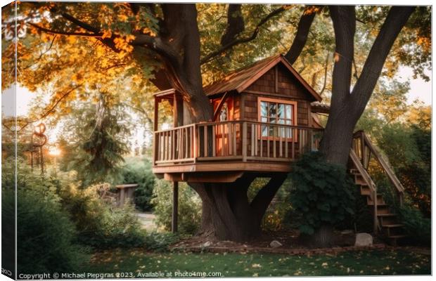 A wooden tree house for kids created with generative AI technolo Canvas Print by Michael Piepgras