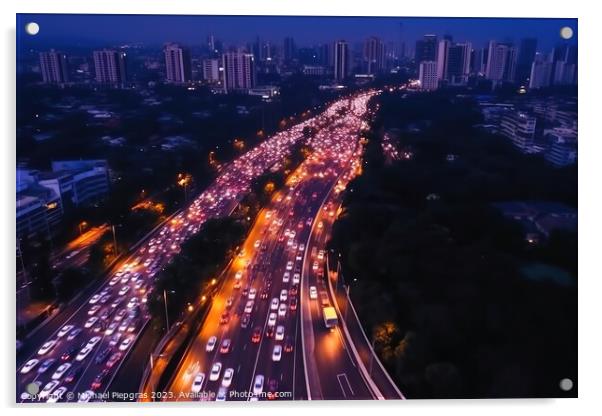 Aerial view of a highway with a huge traffic jam created with ge Acrylic by Michael Piepgras