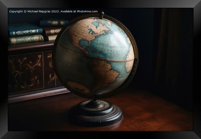 An old globe showing planet earth created with generative AI tec Framed Print by Michael Piepgras