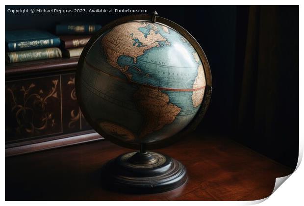 An old globe showing planet earth created with generative AI tec Print by Michael Piepgras