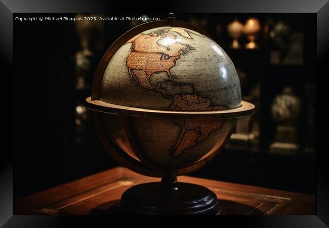 An old globe showing planet earth created with generative AI tec Framed Print by Michael Piepgras