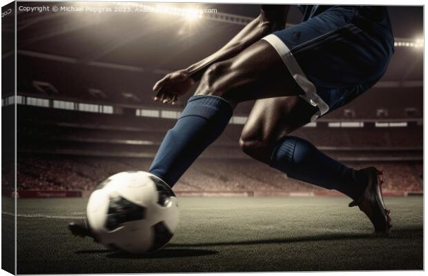Close up of a soccer player kicking the ball created with genera Canvas Print by Michael Piepgras