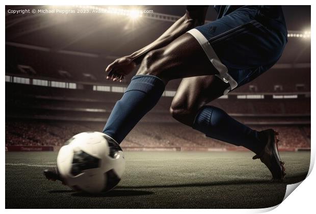 Close up of a soccer player kicking the ball created with genera Print by Michael Piepgras