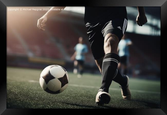 Close up of a soccer player kicking the ball created with genera Framed Print by Michael Piepgras