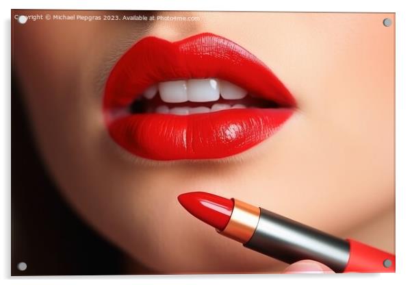 Close up of putting red lipestick to woman lips created with gen Acrylic by Michael Piepgras