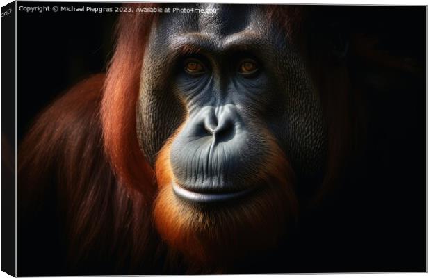 Close up view of an orang utan against a dark background created Canvas Print by Michael Piepgras