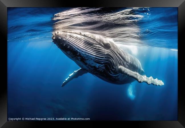 Diving with humpback whales created with generative AI technolog Framed Print by Michael Piepgras
