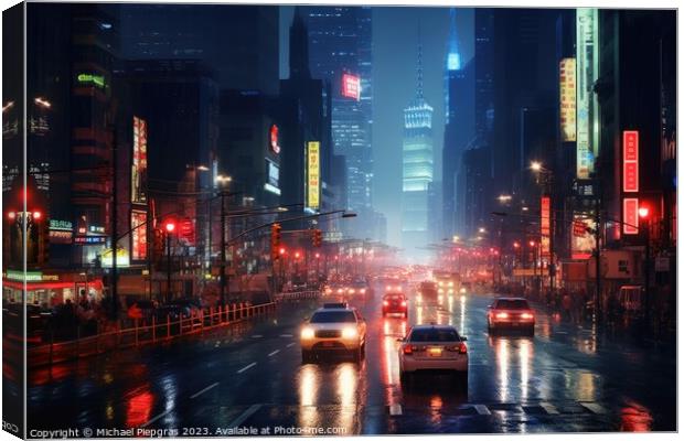 Nightlife in the big city created with generative AI technology. Canvas Print by Michael Piepgras
