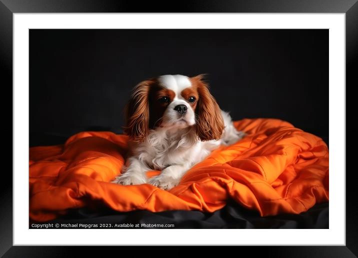 Portrait of a cute cavalier King charles spaniel dog created wit Framed Mounted Print by Michael Piepgras