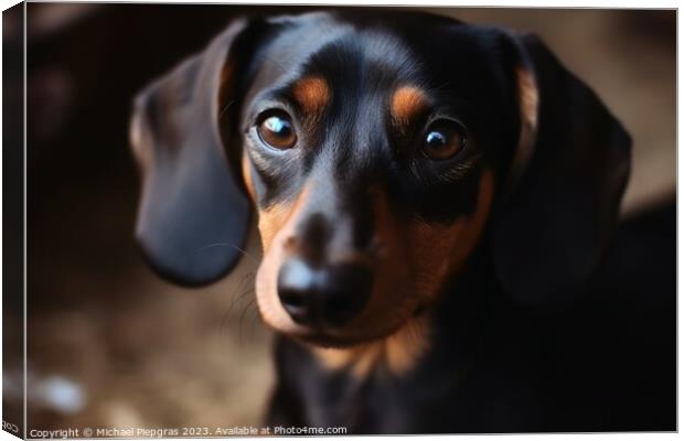 Portrait of a cute sausage dog with brown eyes created with gene Canvas Print by Michael Piepgras