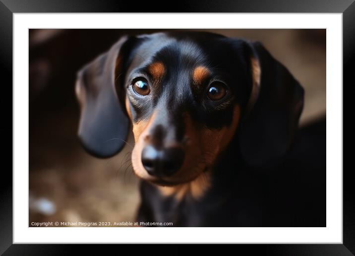 Portrait of a cute sausage dog with brown eyes created with gene Framed Mounted Print by Michael Piepgras