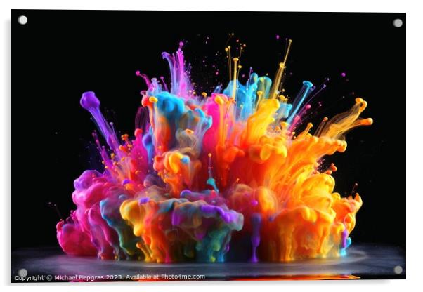 Raindow colored liquid explosion created with generative AI tech Acrylic by Michael Piepgras