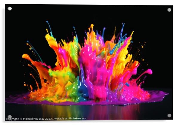 Raindow colored liquid explosion created with generative AI tech Acrylic by Michael Piepgras