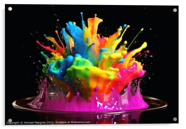 Raindow colored liquid explosion created with generative AI tech Acrylic by Michael Piepgras