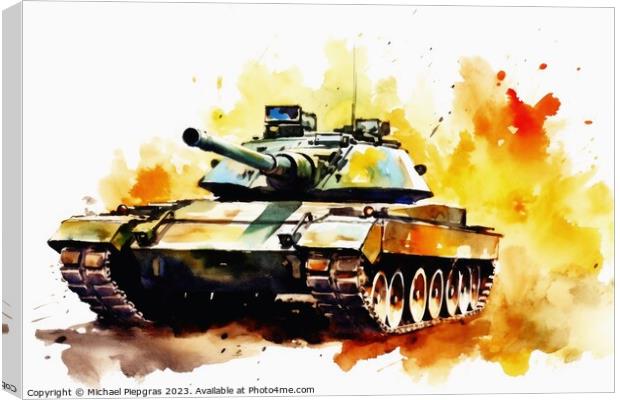 Watercolor of a tank on a white background created with generati Canvas Print by Michael Piepgras
