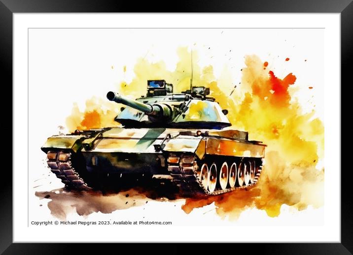 Watercolor of a tank on a white background created with generati Framed Mounted Print by Michael Piepgras