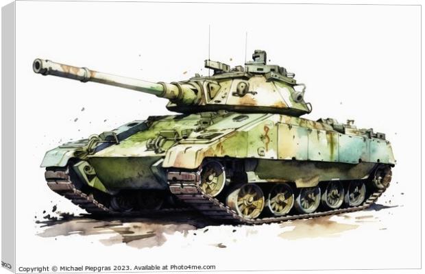 Watercolor of a tank on a white background created with generati Canvas Print by Michael Piepgras