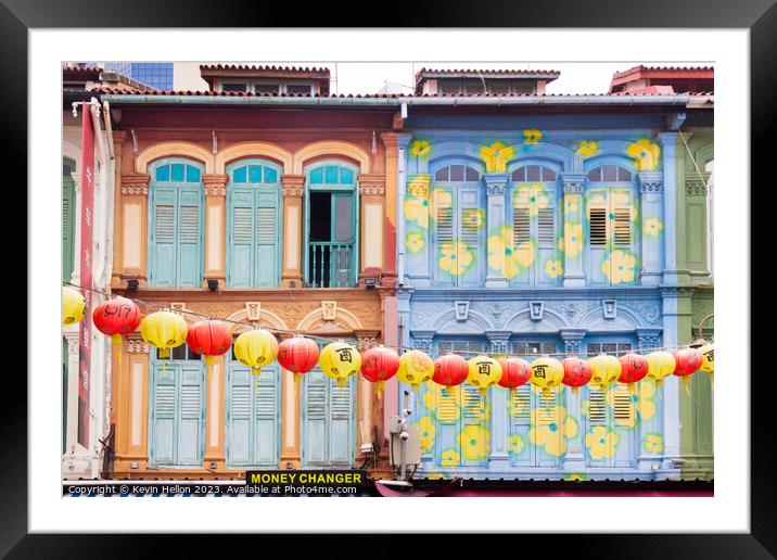 Colourful Chinese shophouses and lanterns in Pagoda street, Chin Framed Mounted Print by Kevin Hellon