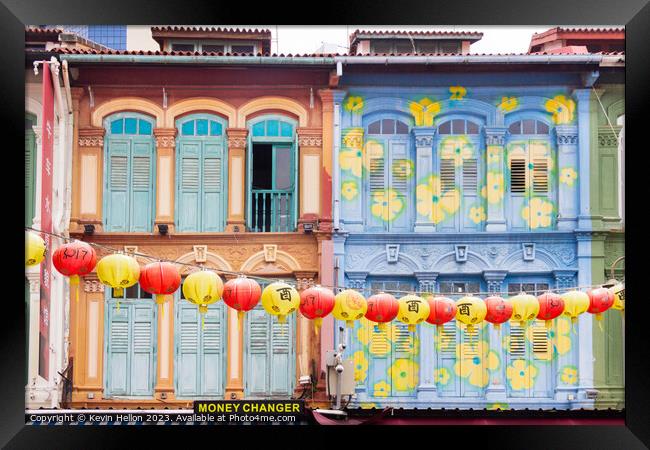 Colourful Chinese shophouses and lanterns in Pagoda street, Chin Framed Print by Kevin Hellon