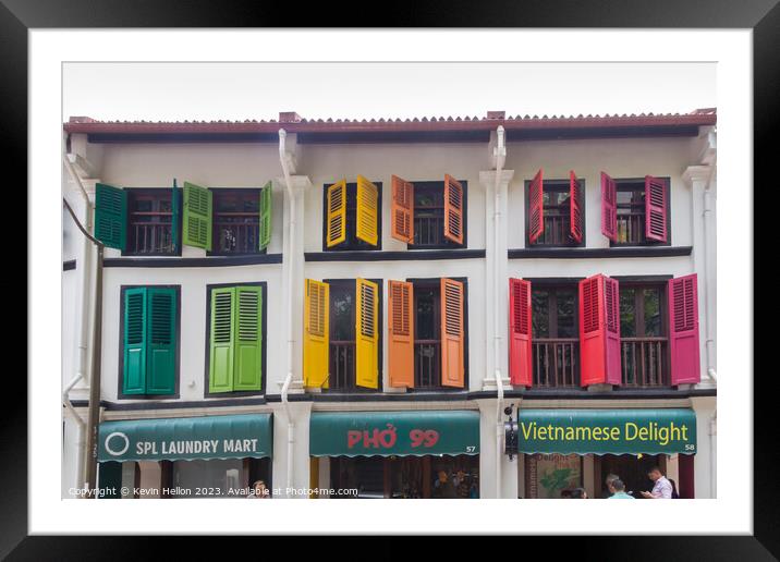 Colourful Chinese shophouses in Telok Ayer street, Singapore Framed Mounted Print by Kevin Hellon