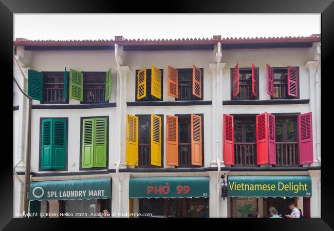 Colourful Chinese shophouses in Telok Ayer street, Singapore Framed Print by Kevin Hellon