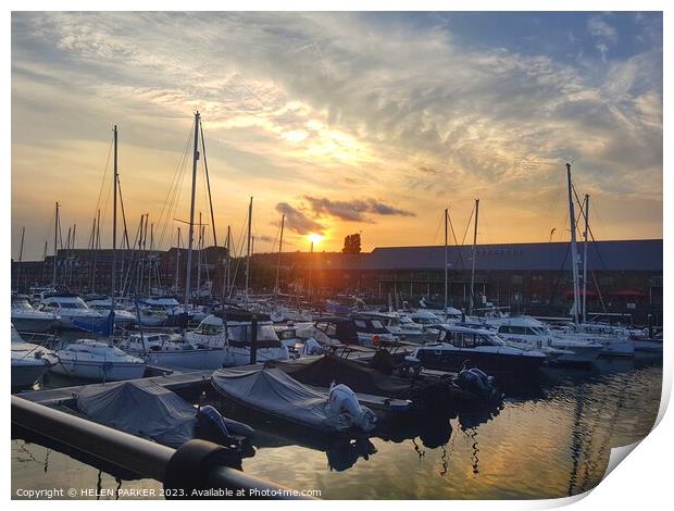 Swansea Marina at Sunset Print by HELEN PARKER