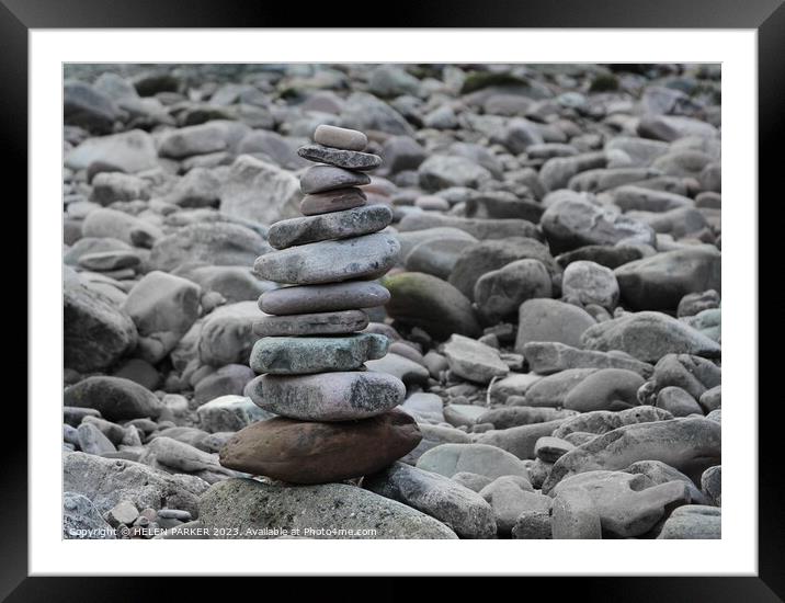 Stone anf pebble stack Framed Mounted Print by HELEN PARKER
