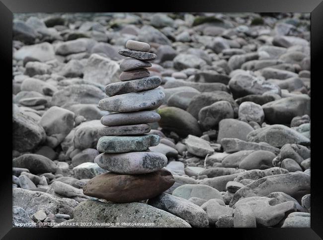 Stone anf pebble stack Framed Print by HELEN PARKER