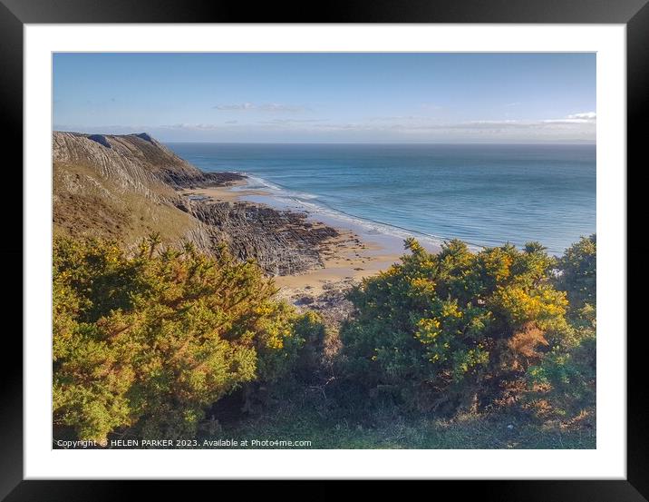 View from Pennard Cliff Wslk in Gowerrt Framed Mounted Print by HELEN PARKER