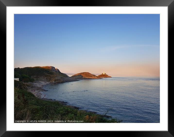 Sunset and High Tide at Bracelet Bay in Mumbles  Framed Mounted Print by HELEN PARKER