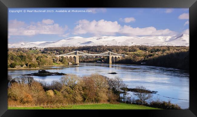 Magnificent Menai and Mountains from Anglesey Pano Framed Print by Pearl Bucknall