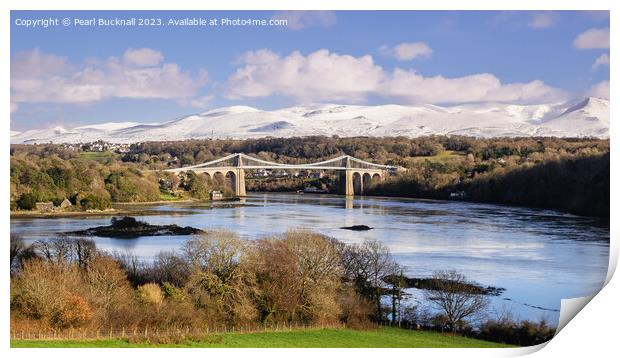 Magnificent Menai and Mountains from Anglesey Pano Print by Pearl Bucknall