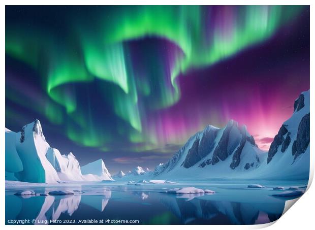 Glorious Aurora Bolearis over Antarctica landscape Print by Luigi Petro