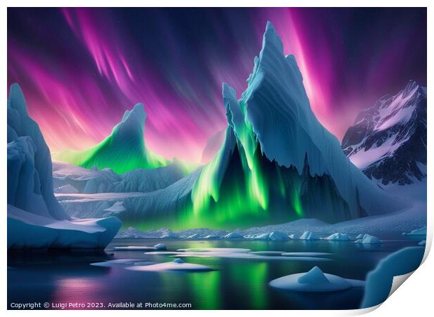 Glorious Aurora Borealis over Antarctica landscape Print by Luigi Petro