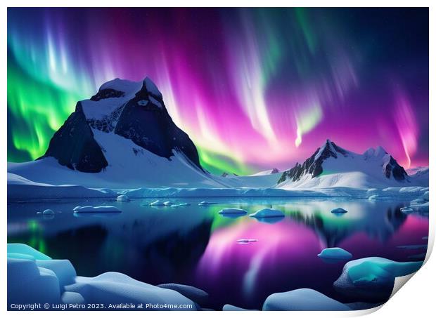 Glorious Aurora Borealis over Antarctica landscape Print by Luigi Petro