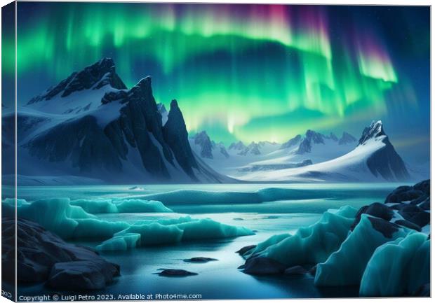Glorious Aurora Borealis over Antarctica landscape Canvas Print by Luigi Petro