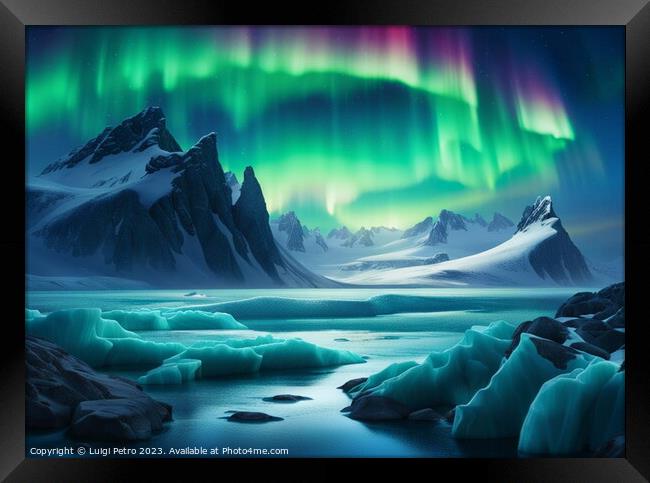 Glorious Aurora Borealis over Antarctica landscape Framed Print by Luigi Petro