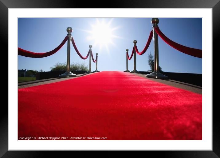 Red carpet low angle view created with generative AI technology. Framed Mounted Print by Michael Piepgras
