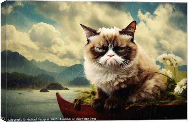 A Surreal grumpy cat created with generative AI technology. Canvas Print by Michael Piepgras