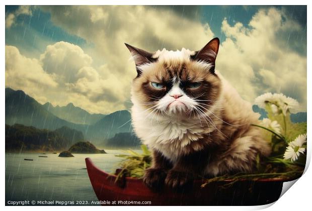 A Surreal grumpy cat created with generative AI technology. Print by Michael Piepgras