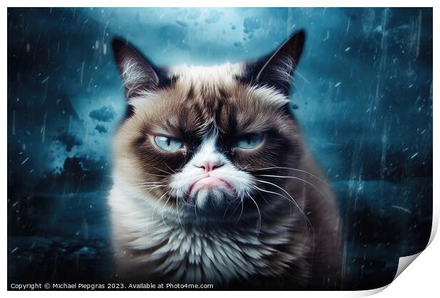 A Surreal grumpy cat created with generative AI technology. Print by Michael Piepgras