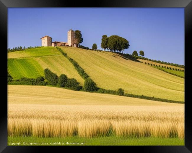 Farmhouse among  the rolling hills of Tuscany, Italy. Framed Print by Luigi Petro