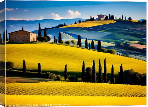 Farmhouse among  the rolling hills of Tuscany, Italy. Canvas Print by Luigi Petro