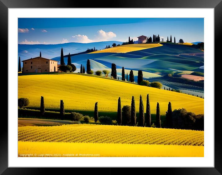 Farmhouse among  the rolling hills of Tuscany, Italy. Framed Mounted Print by Luigi Petro