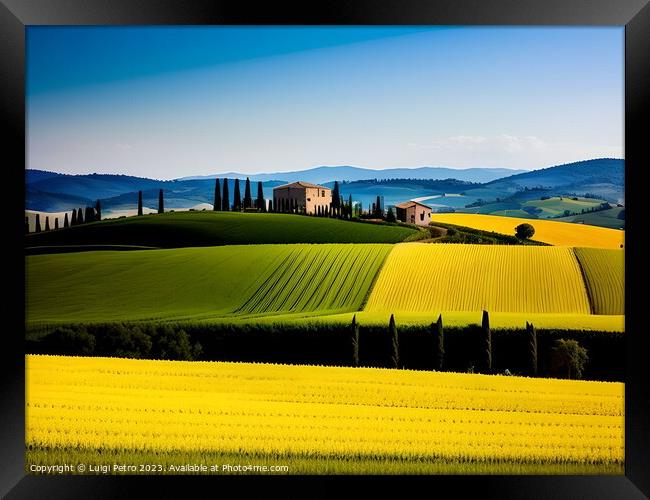 Farmhouse among  the rolling hills of Tuscany, Italy. Framed Print by Luigi Petro